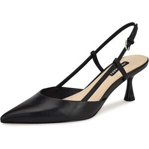 Nine West Womens Black Leather Pointed Closed Toe Ankle Buckle Rhonda Pumps